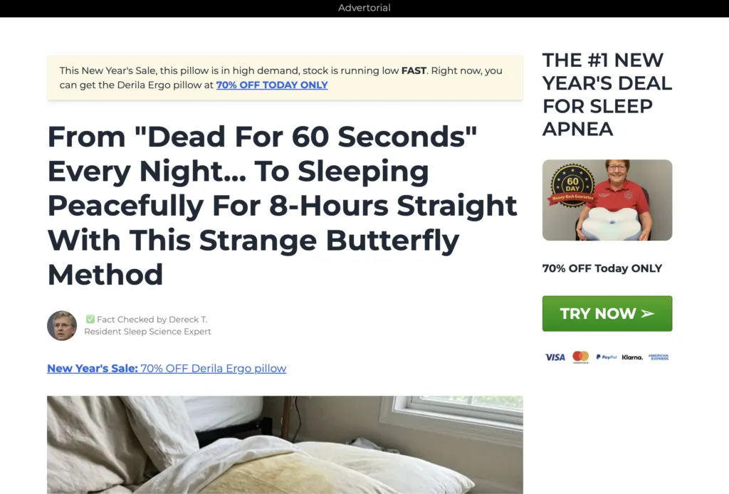 Affiliate advertorial lander from native ad