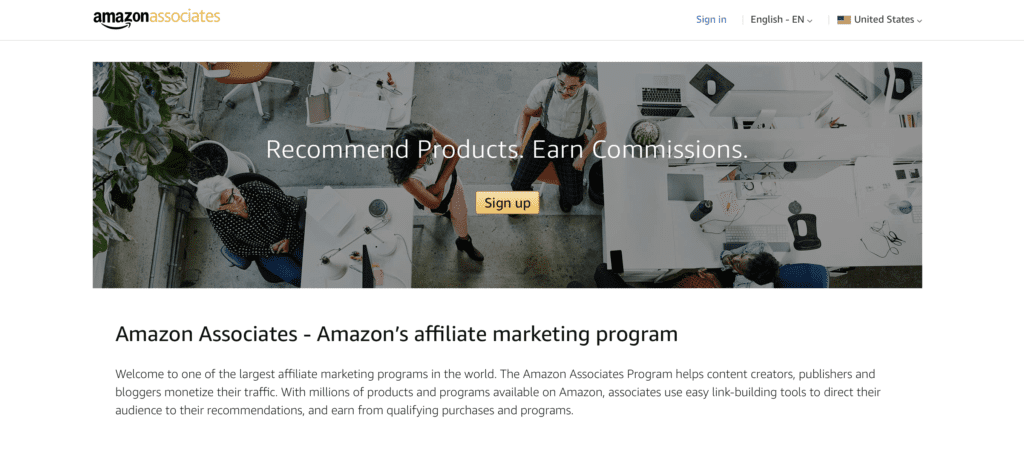 Amazon Associates home page