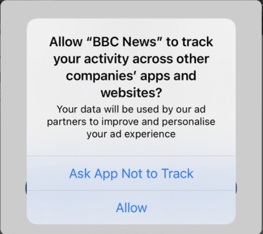app tracking transparency prompt in iOS 14 update