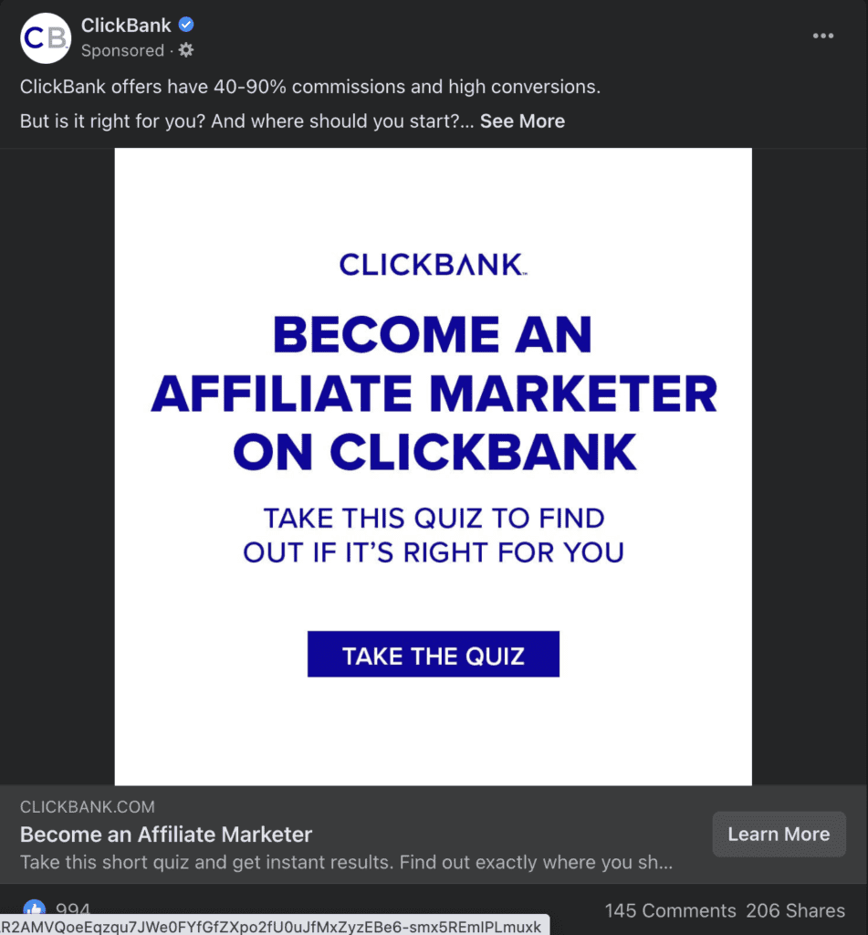 Example of hook for ClickBank on Facebook Ads