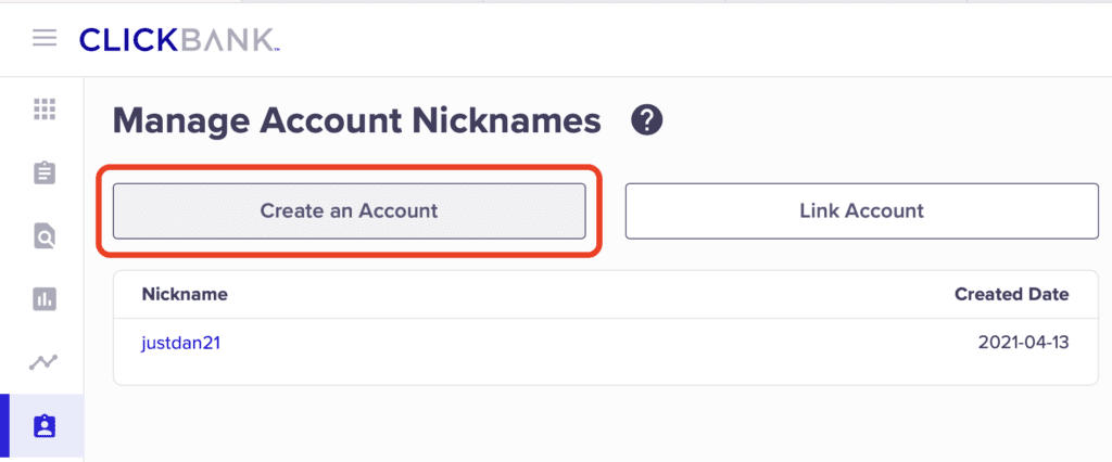 Create ClickBank account nickname