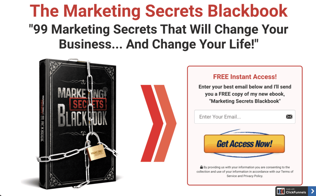 clickfunnels marketing secrets blackbook - landing page example