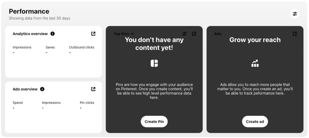 Pinterest Business Hub Performance Tab