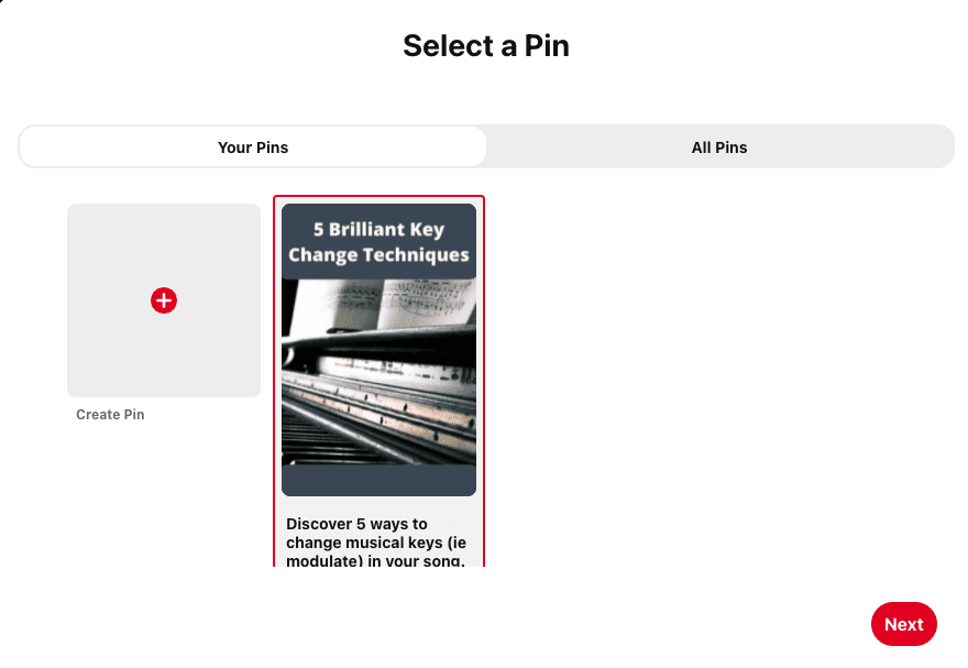 Select A Pin For Pinterest Ad