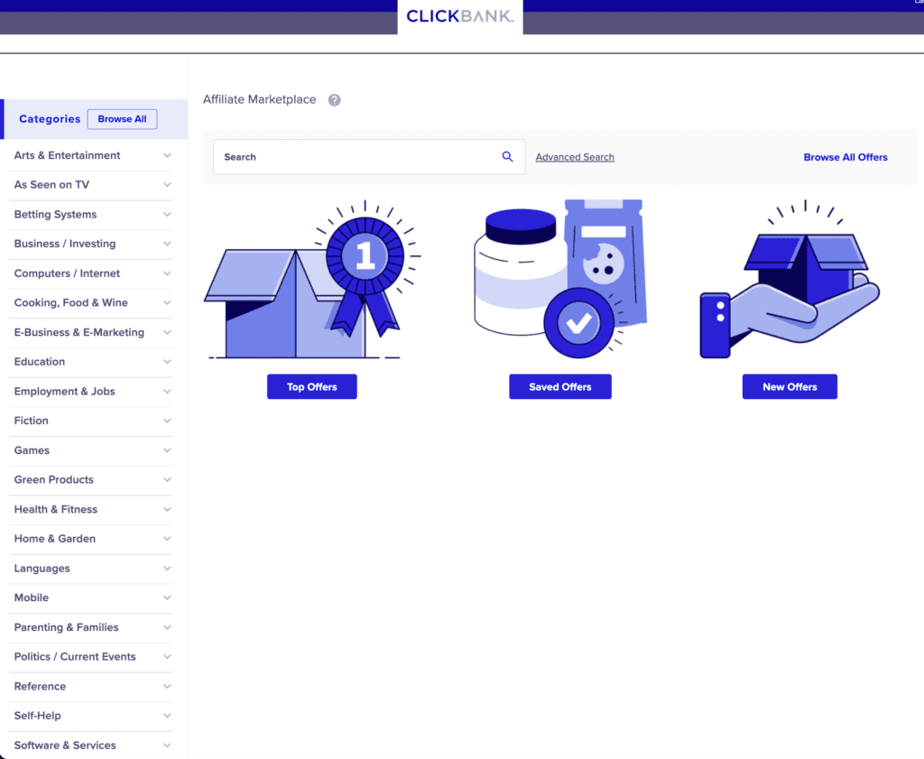ClickBank affiliate marketplace dashboard