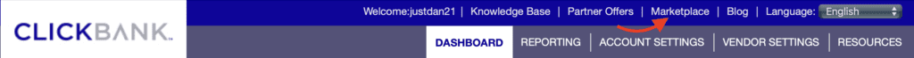 ClickBank marketplace in nav menu