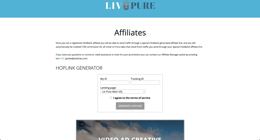 LIv Pure affiliate tools page
