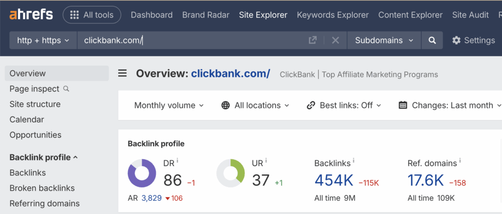 Ahrefs domain authority (DA) example